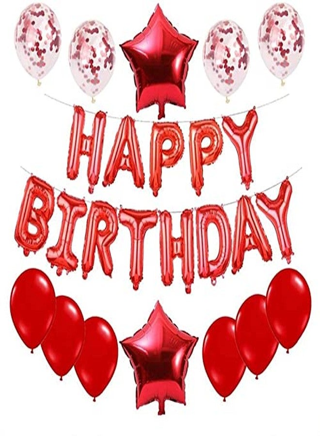 FI - FLICK IN 25 pcs Set of Happy Birthday Banner Red Foil Balloons, Letter Balloons Banner, Star Foil Balloons, Confetti Balloons, Metallic Balloons, Party Balloons, Party Decorations Supplies - Image 1